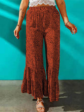 Pantalones largos con volantes y estampado de leopardo de cintura alta